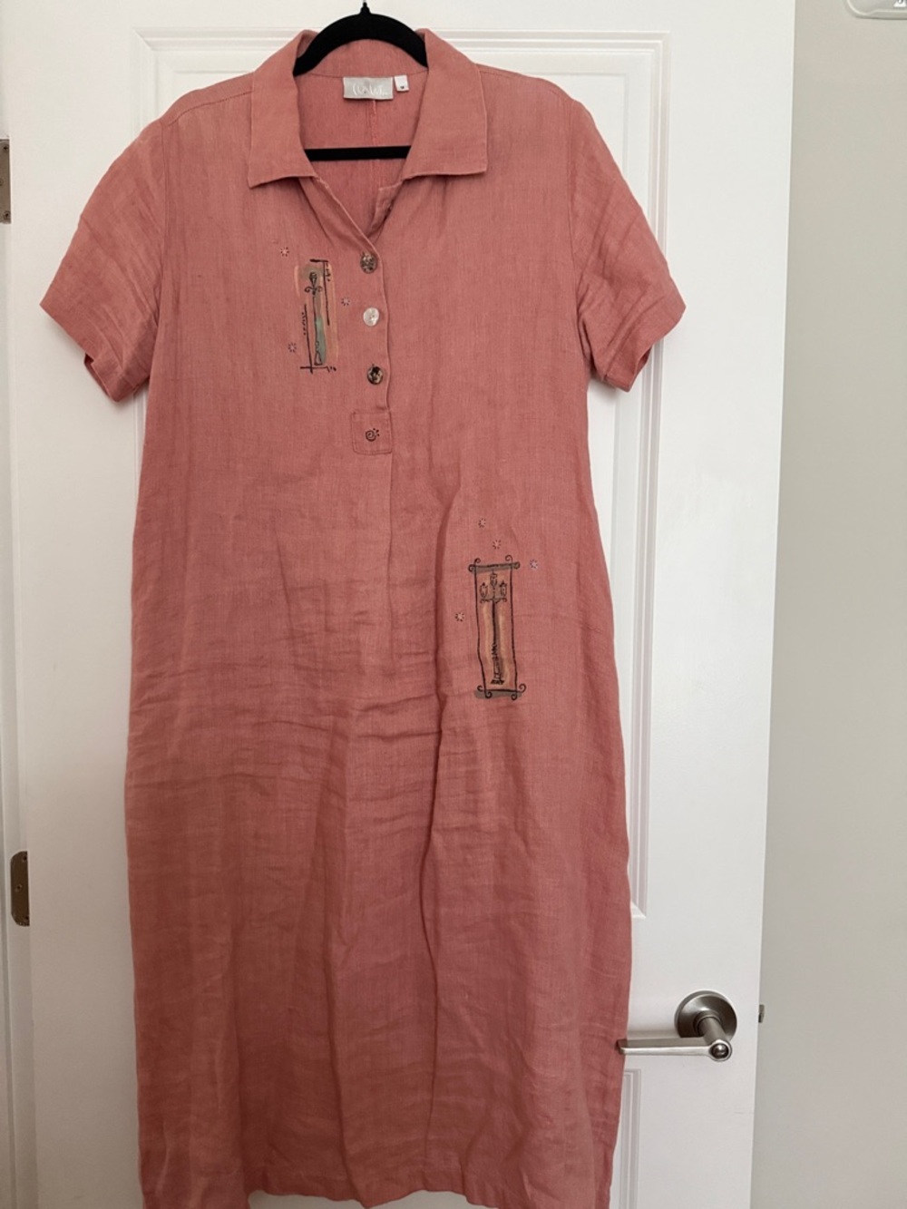 Women's Pink Linen Button-Front Shift Dress